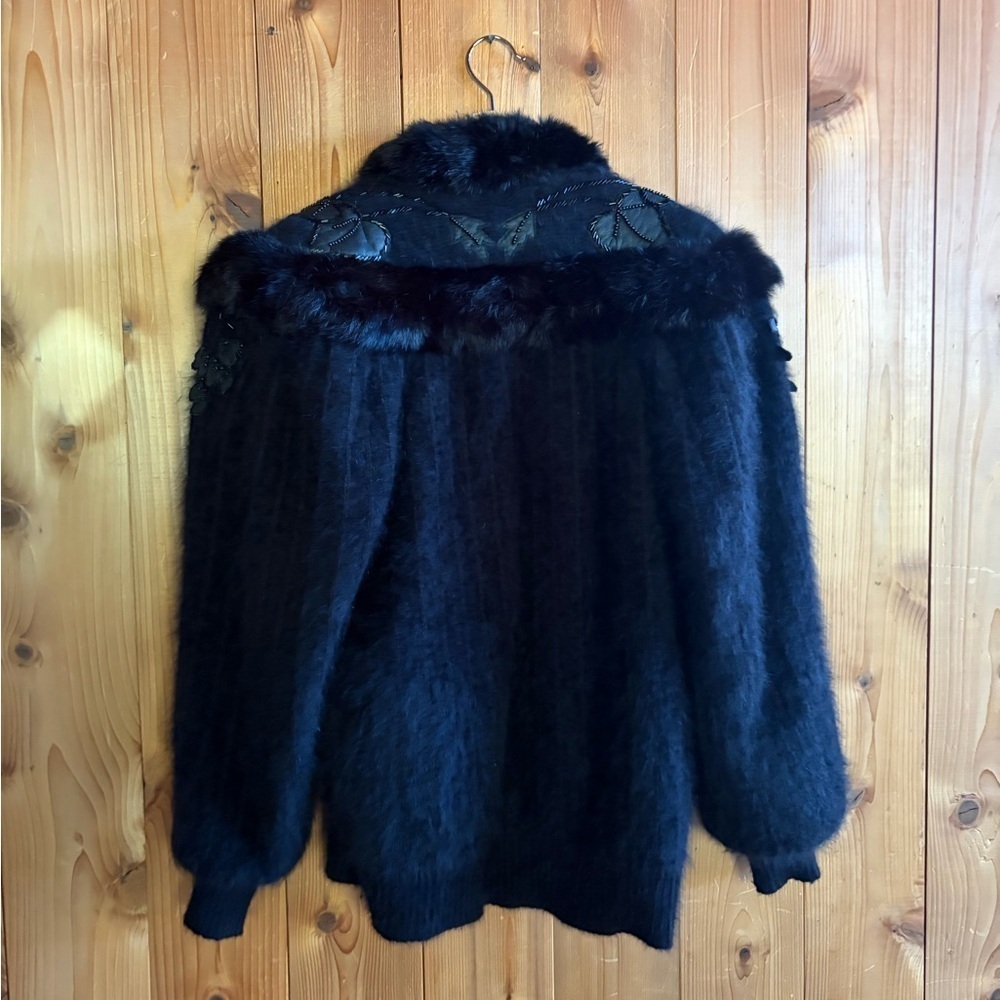 Vintage 70s Rabbit Fur Angora Mix Beaded appliqué Jacket - Picture 5 of 5